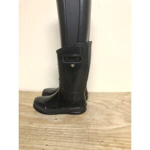 New Bogs Boots Youth 2 Black Glossy Rain Boots Wellies Kids Tall